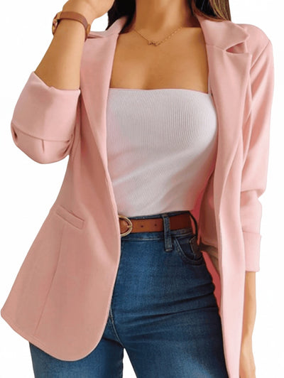 Femme Blazer Manches Longues col Revers Ouvert avec Poches