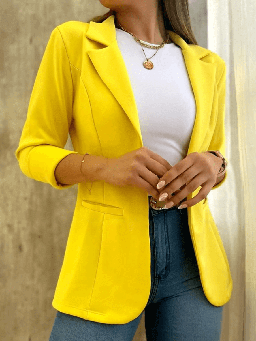 Femme Blazer Manches Longues col Revers Ouvert avec Poches