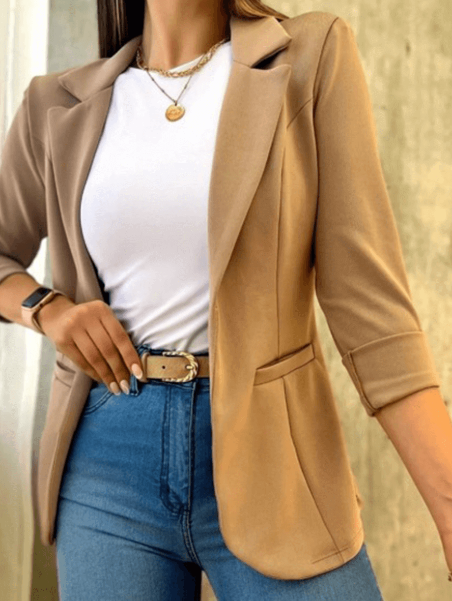 Femme Blazer Manches Longues col Revers Ouvert avec Poches
