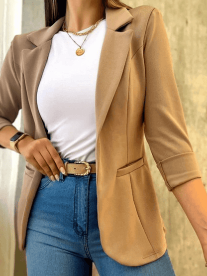 Femme Blazer Manches Longues col Revers Ouvert avec Poches