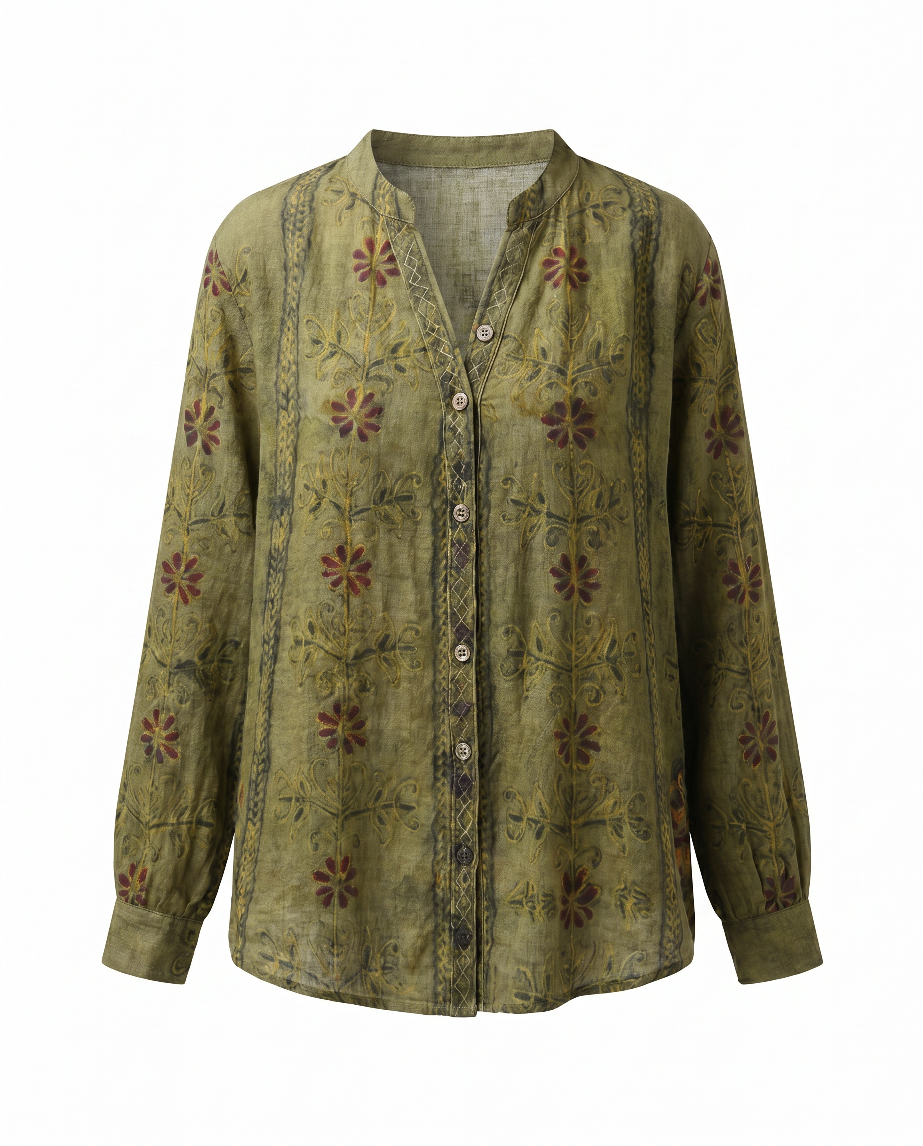 Femme Blouse Bohème Manches Longues avec Col en V et Imprimé Floral