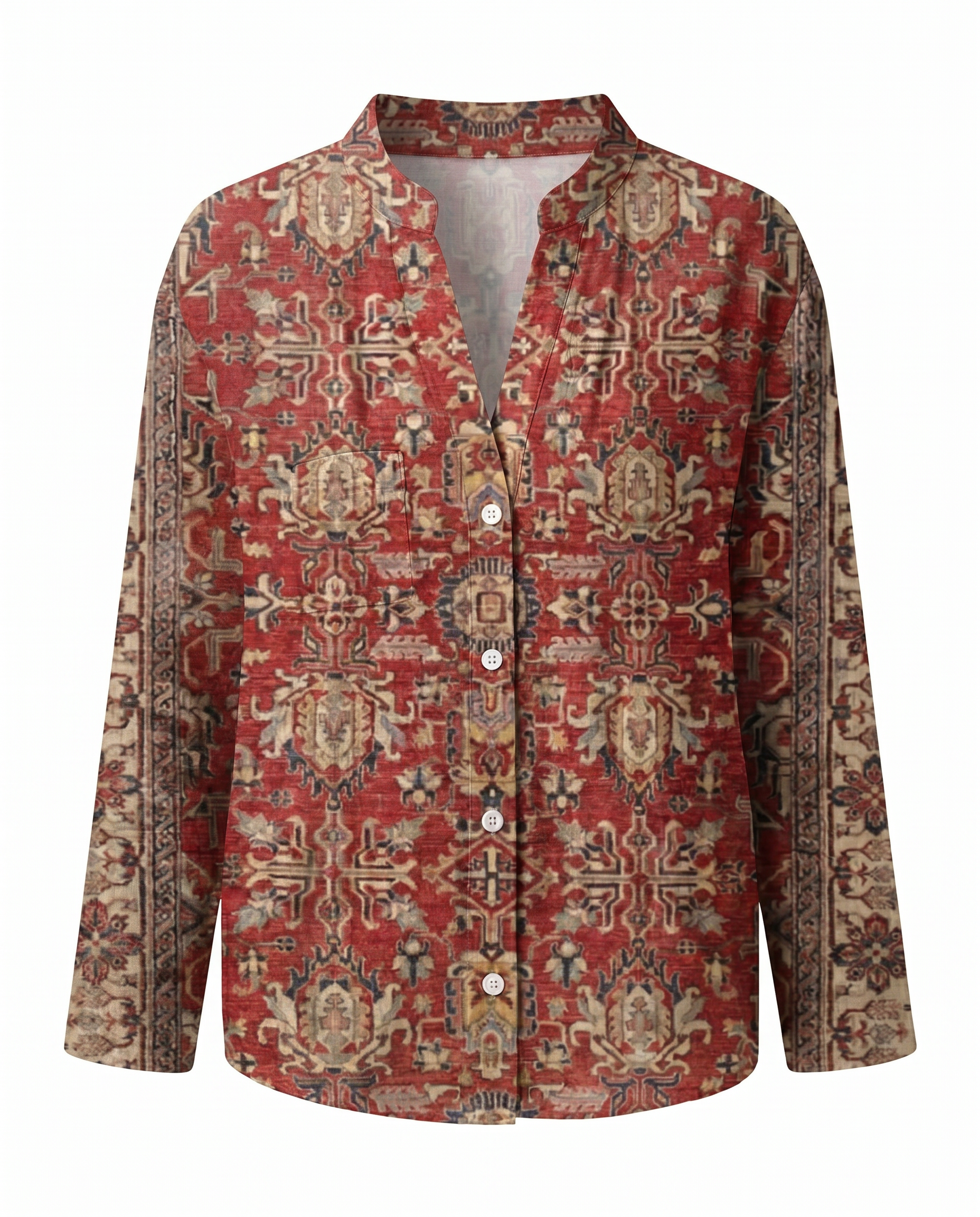 Femme Blouse Bohème Manches Longues avec Col en V et Imprimé Floral