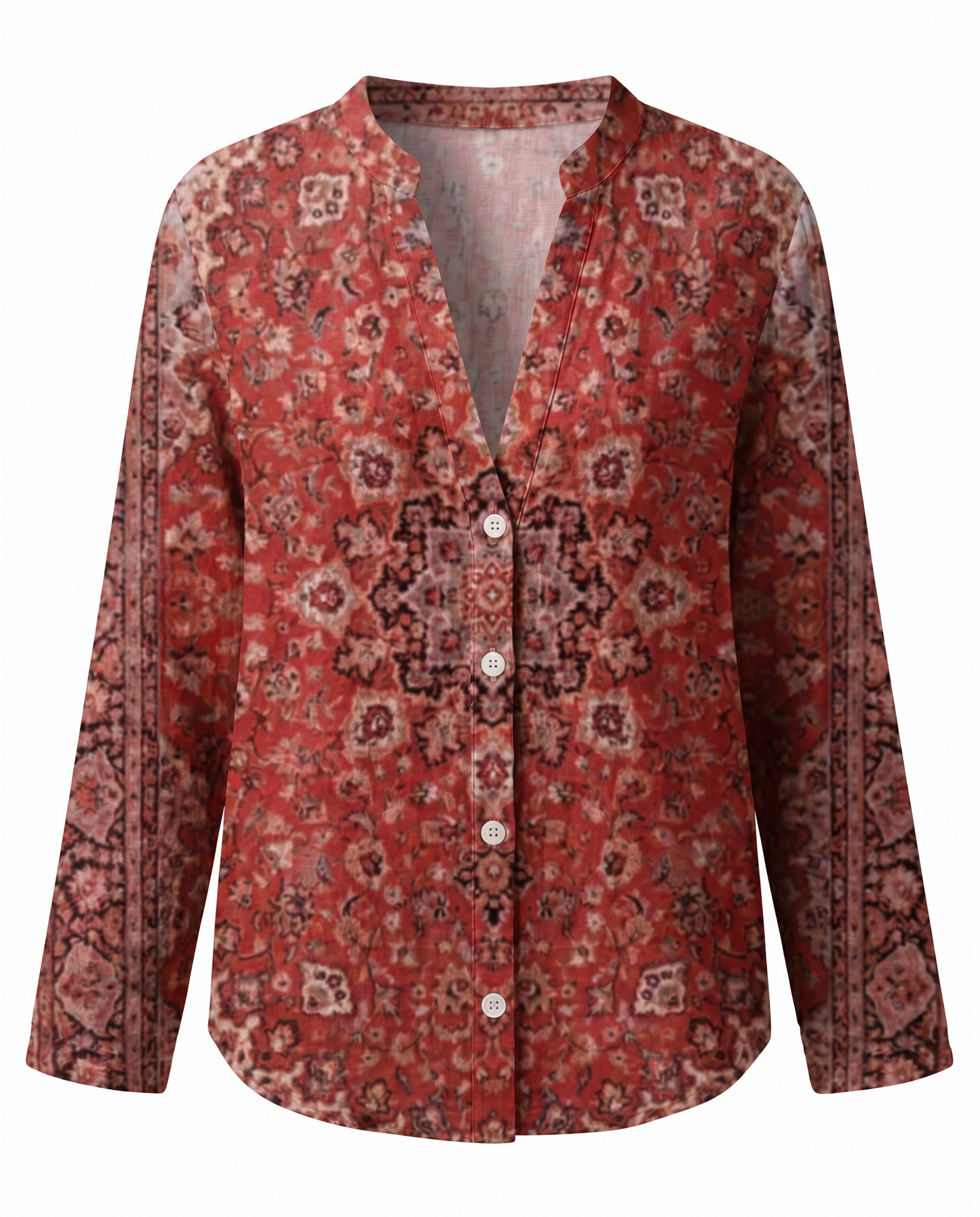 Femme Blouse Bohème Manches Longues avec Col en V et Imprimé Floral