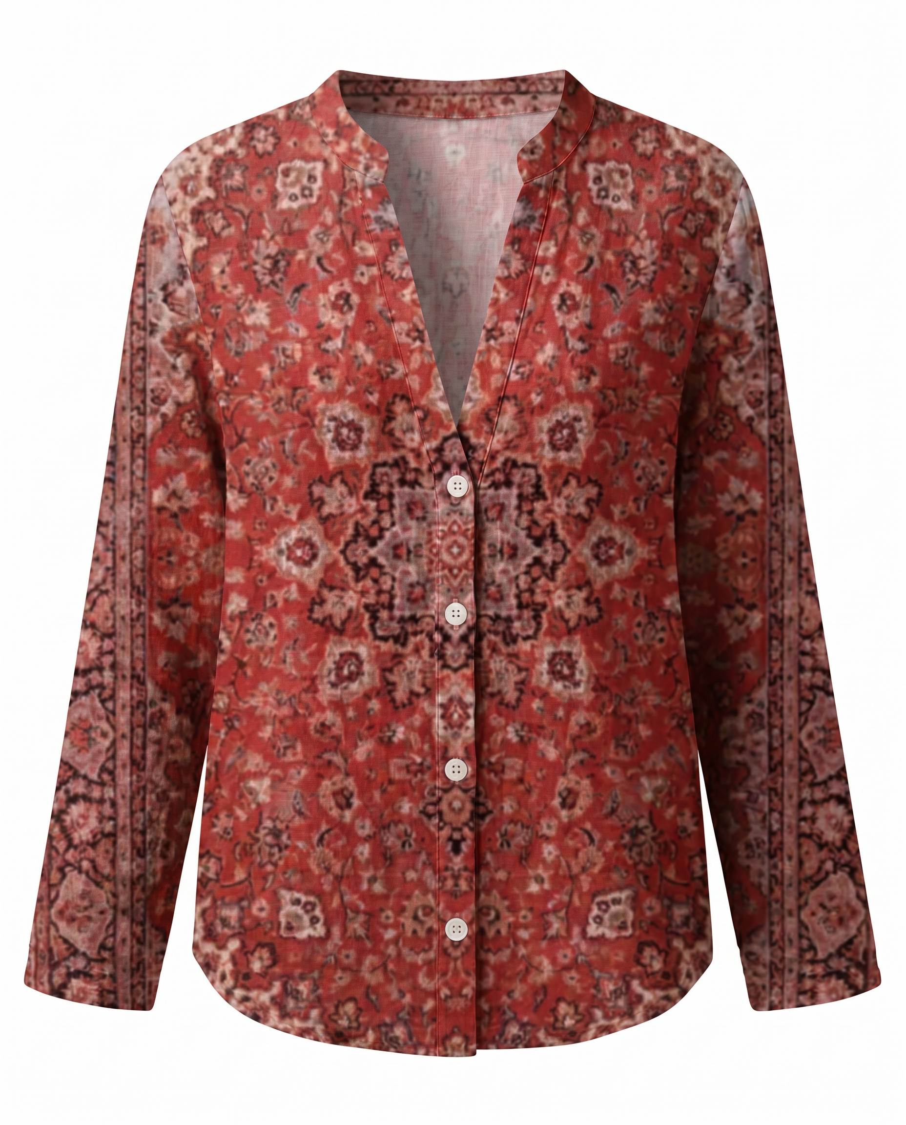Femme Blouse Bohème Manches Longues avec Col en V et Imprimé Floral