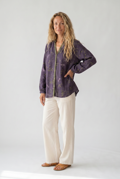 Femme Blouse Bohème Manches Longues avec Col en V et Imprimé Floral