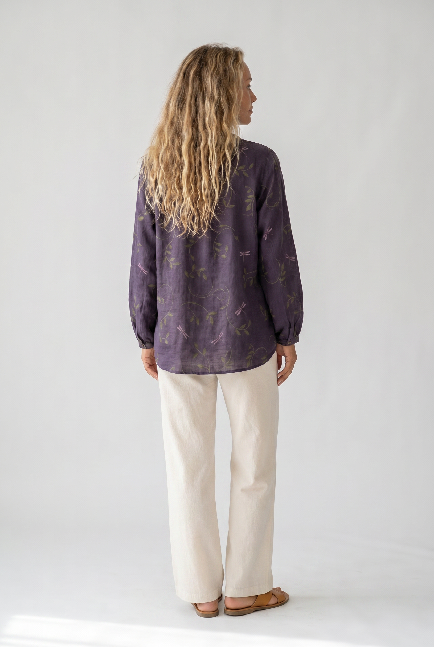 Femme Blouse Bohème Manches Longues avec Col en V et Imprimé Floral
