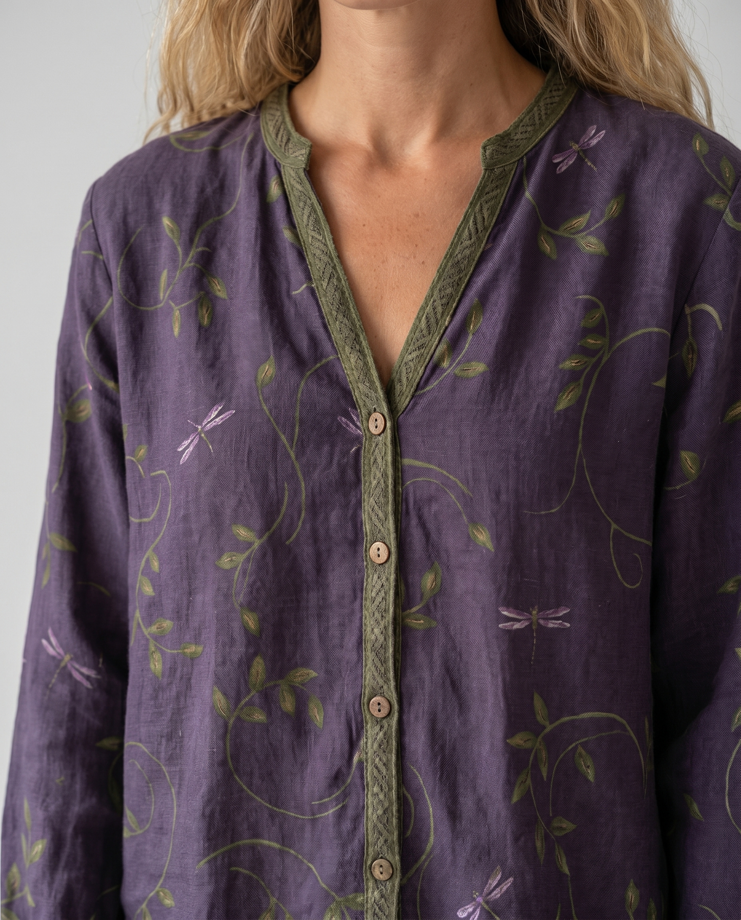 Femme Blouse Bohème Manches Longues avec Col en V et Imprimé Floral