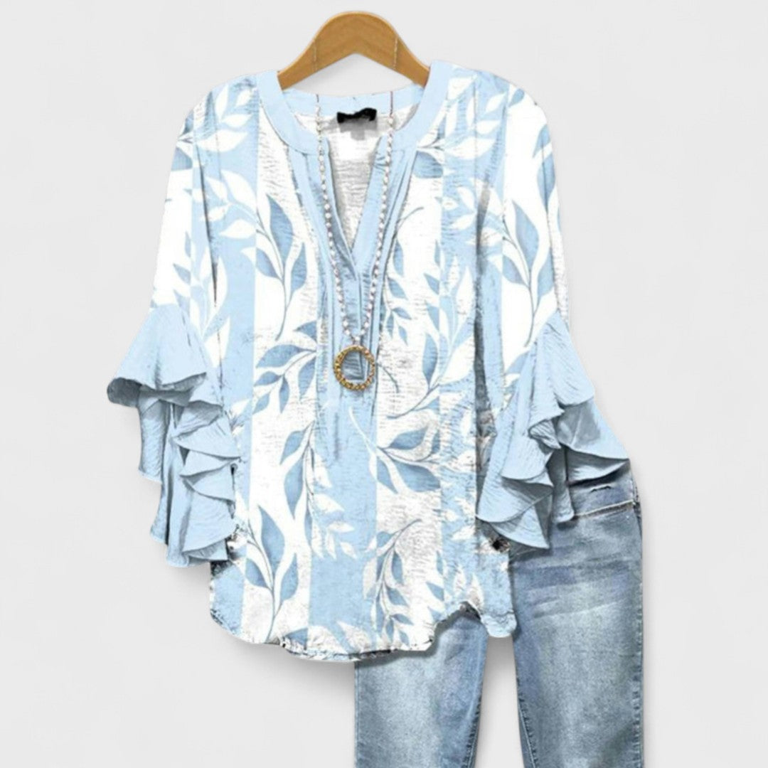 Femme Blouse Florale à Manches Volantées avec Col en V et Coupe Loose