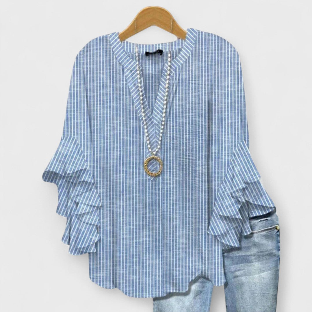 Femme Blouse Florale à Manches Volantées avec Col en V et Coupe Loose