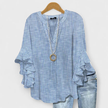Femme Blouse Florale à Manches Volantées avec Col en V et Coupe Loose
