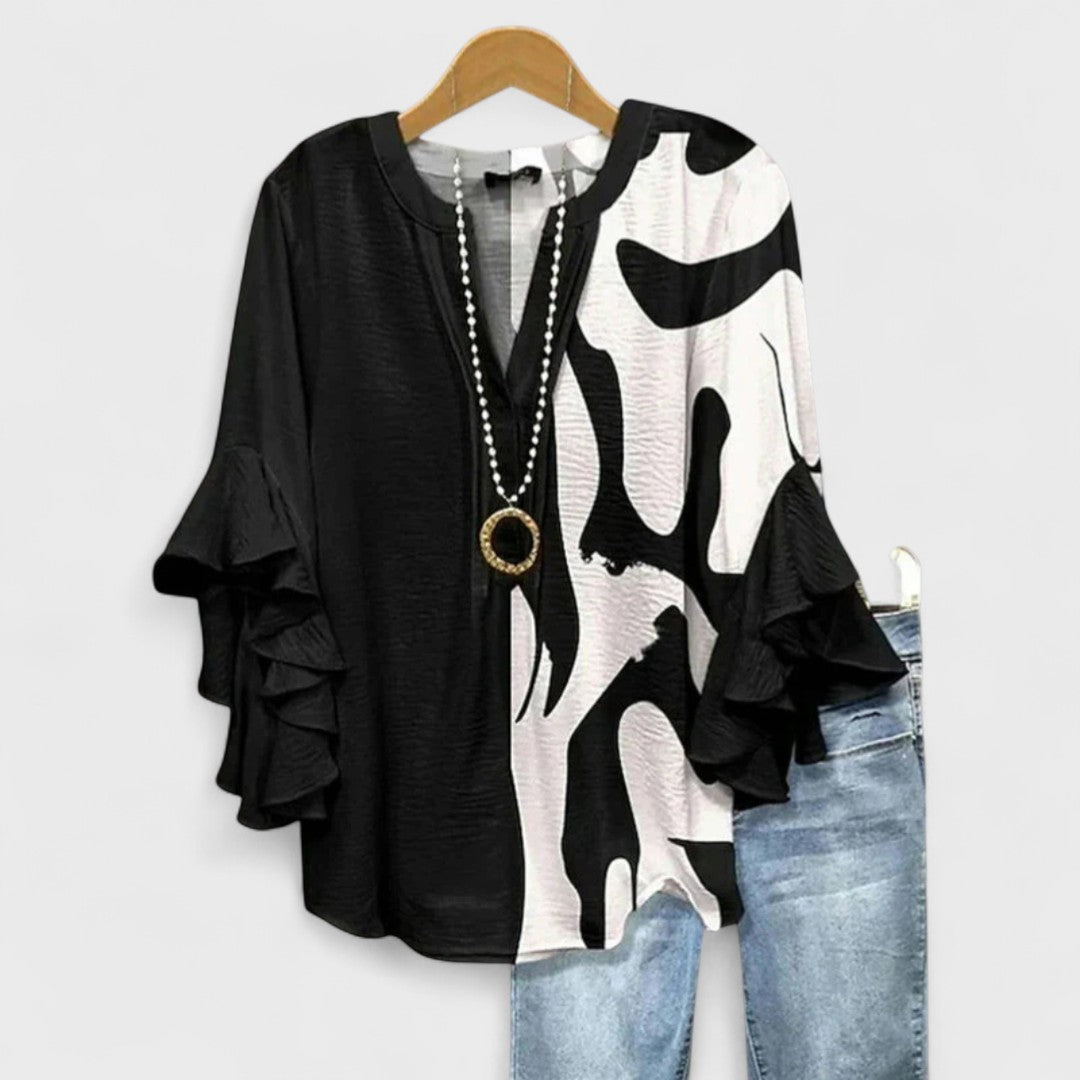 Femme Blouse Florale à Manches Volantées avec Col en V et Coupe Loose