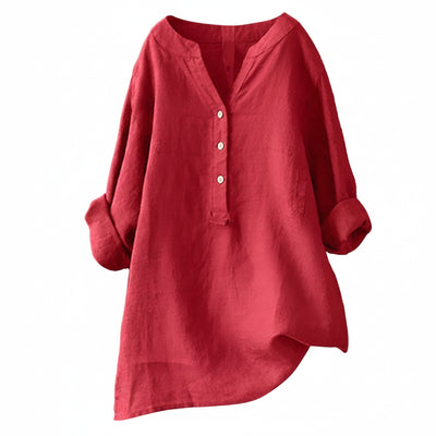 Femme Blouse Longue Manches Longues avec Col V et Ourlet Asymétrique