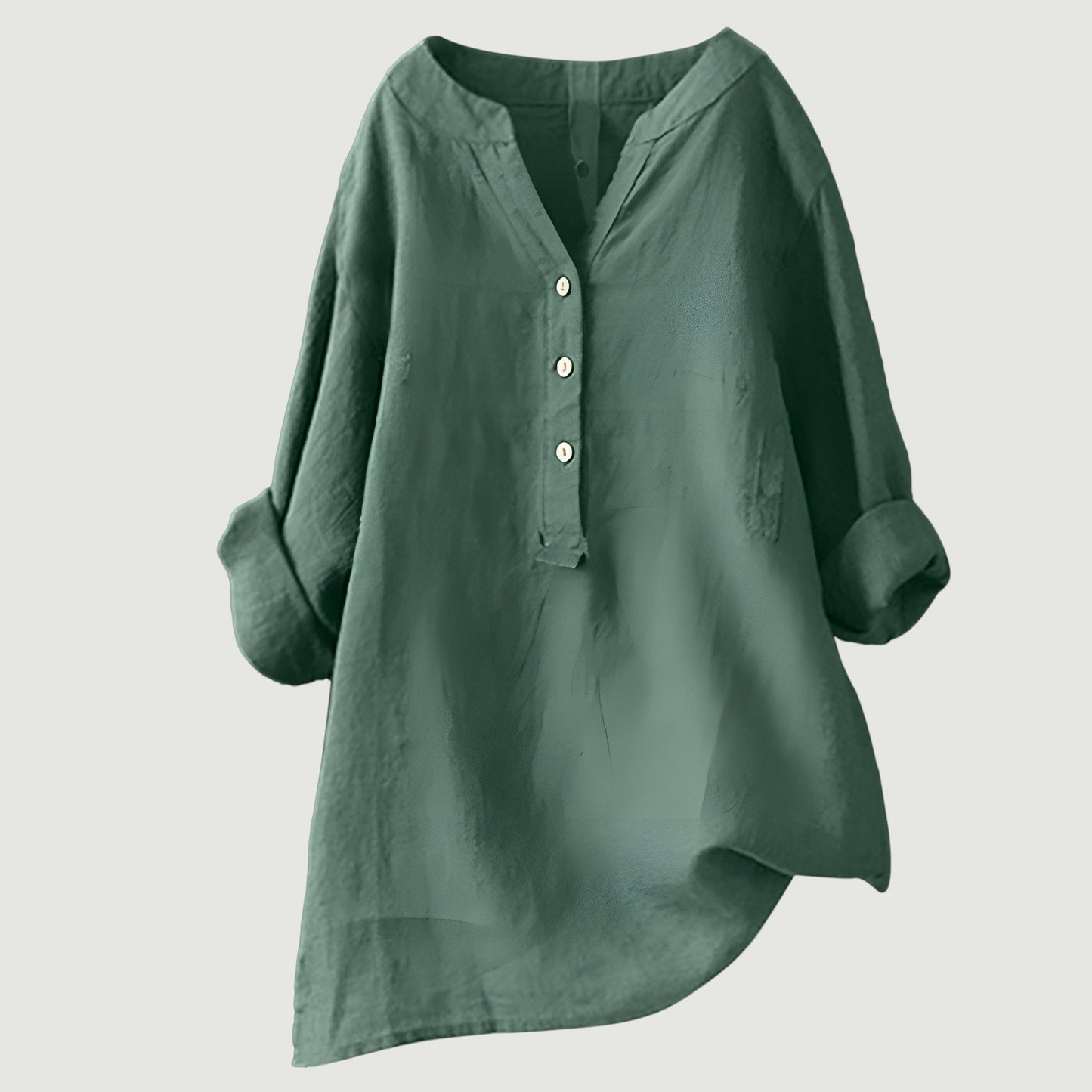 Femme Blouse Longue Manches Longues avec Col V et Ourlet Asymétrique