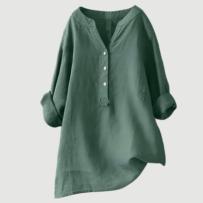 Femme Blouse Longue Manches Longues avec Col V et Ourlet Asymétrique