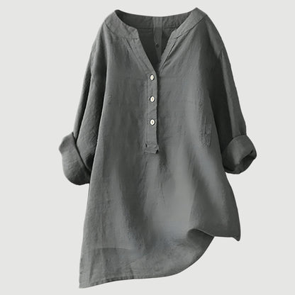 Femme Blouse Longue Manches Longues avec Col V et Ourlet Asymétrique