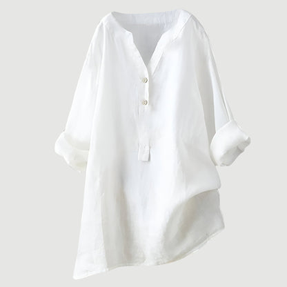 Femme Blouse Longue Manches Longues avec Col V et Ourlet Asymétrique ##POS:5##