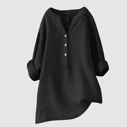 Femme Blouse Longue Manches Longues avec Col V et Ourlet Asymétrique