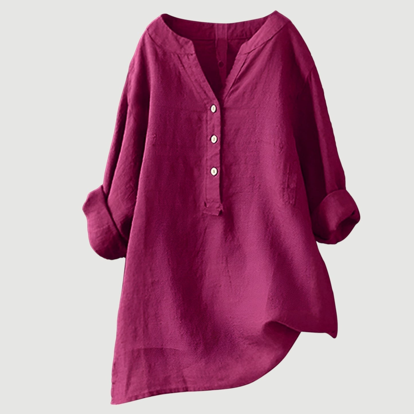 Femme Blouse Longue Manches Longues avec Col V et Ourlet Asymétrique