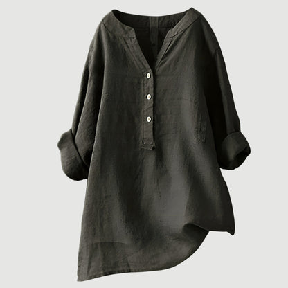Femme Blouse Longue Manches Longues avec Col V et Ourlet Asymétrique