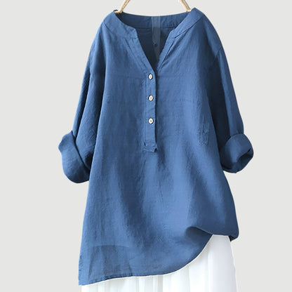 Femme Blouse Longue Manches Longues avec Col V et Ourlet Asymétrique