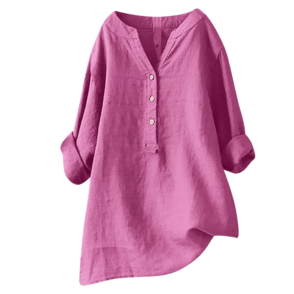 Femme Blouse Longue Manches Longues col V avec Boutons et Ourlet Asymétrique