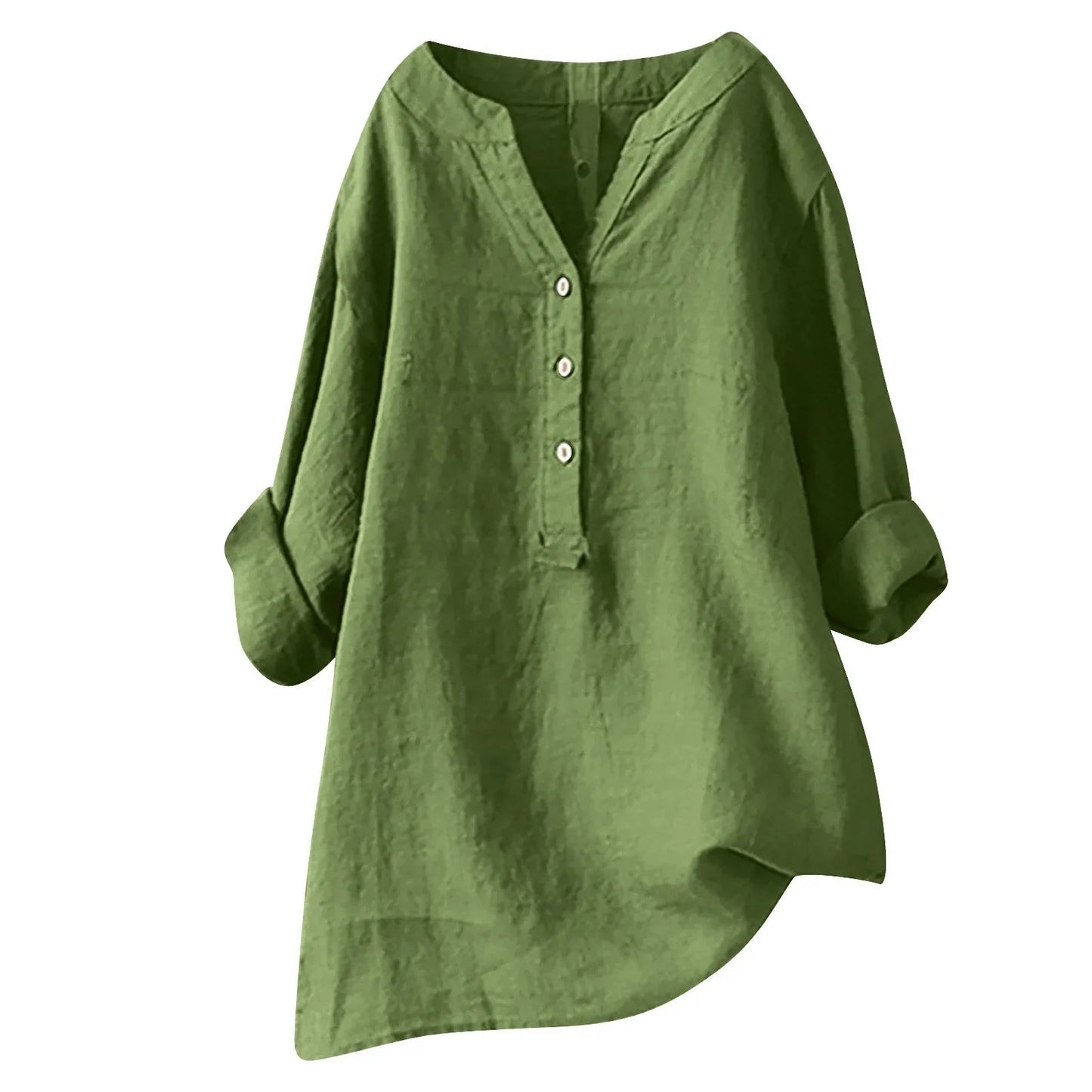 Femme Blouse Longue Manches Longues col V avec Boutons et Ourlet Asymétrique