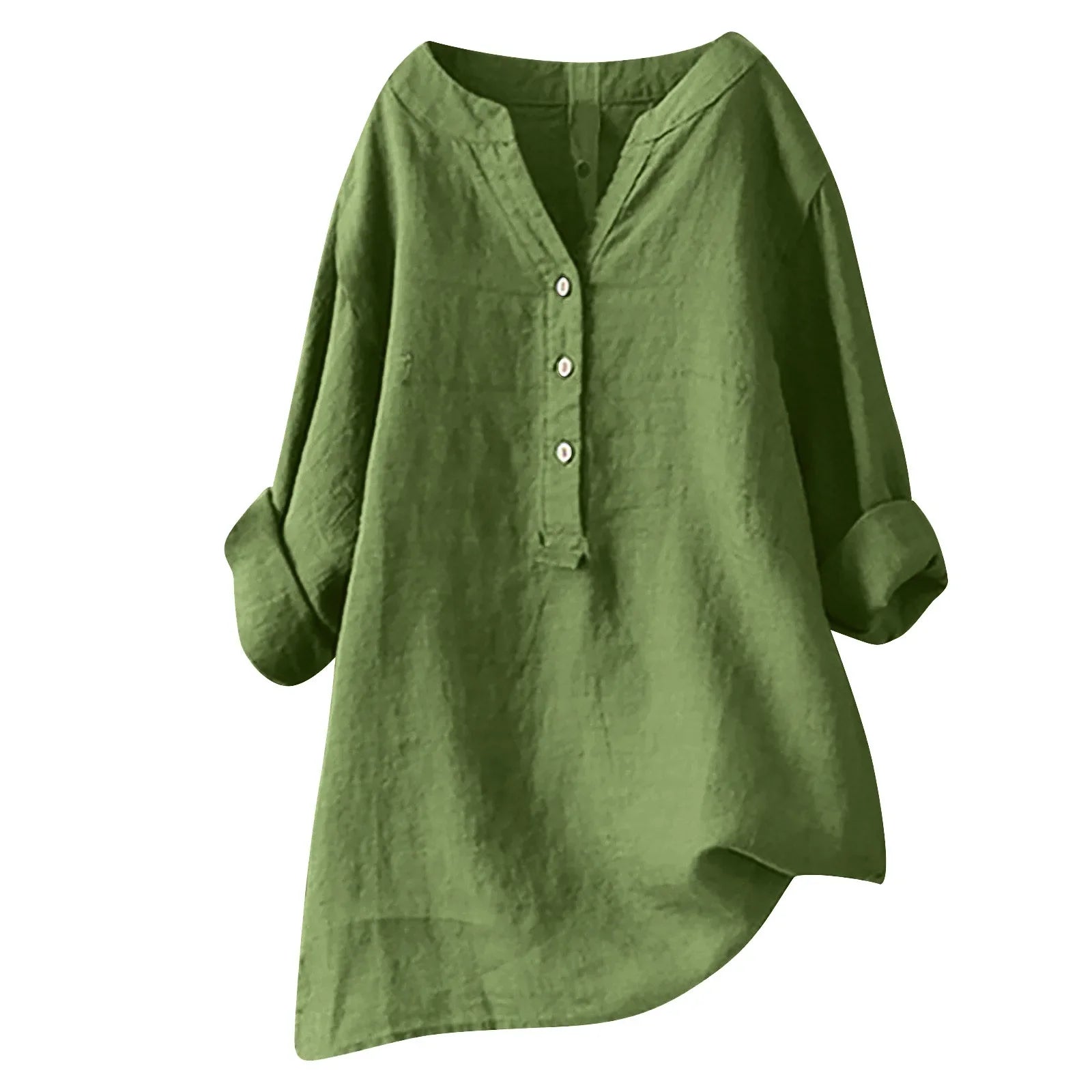 Femme Blouse Longue Manches Longues col V avec Boutons et Ourlet Asymétrique