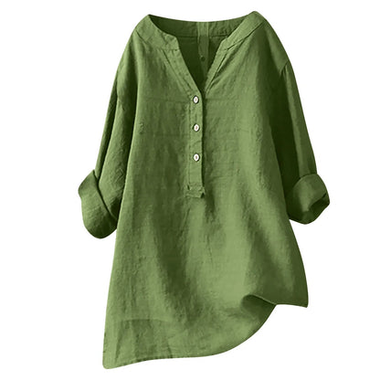 Femme Blouse Longue Manches Longues col V avec Boutons et Ourlet Asymétrique
