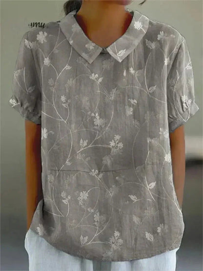 Femme Blouse Manches Courtes à Imprimé Floral avec Col Claudine