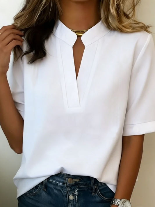 Femme Blouse Manches Courtes avec Col en V et Fente