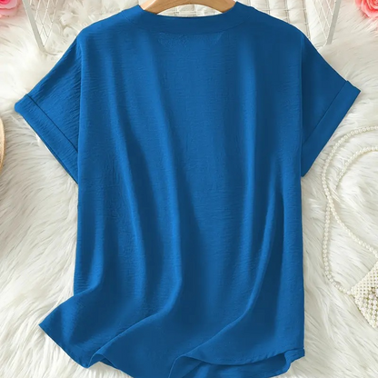 Femme Blouse Manches Courtes avec Col en V et Ourlet Arrondi