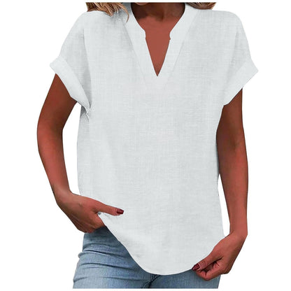 Femme Blouse Manches Courtes avec Col en V et Silhouette Ample
