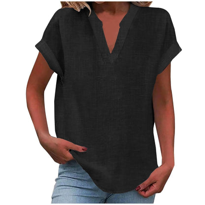 Femme Blouse Manches Courtes avec Col en V et Silhouette Ample