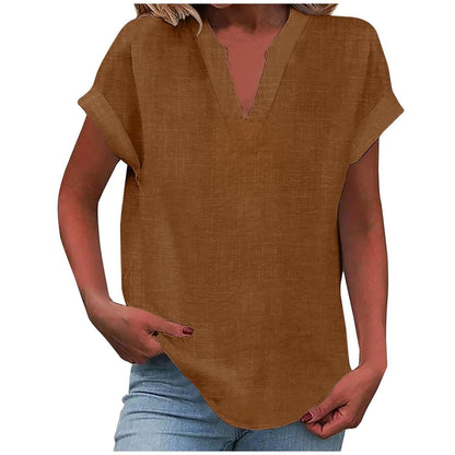 Femme Blouse Manches Courtes avec Col en V et Silhouette Ample