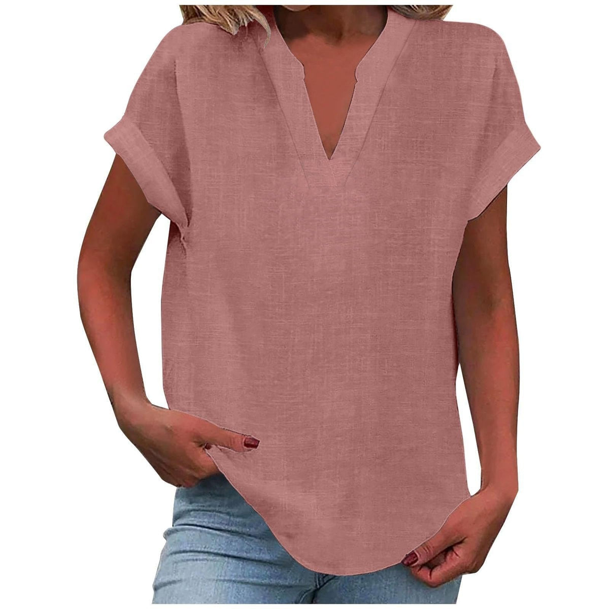 Femme Blouse Manches Courtes avec Col en V et Silhouette Ample