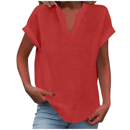 Femme Blouse Manches Courtes avec Col en V et Silhouette Ample