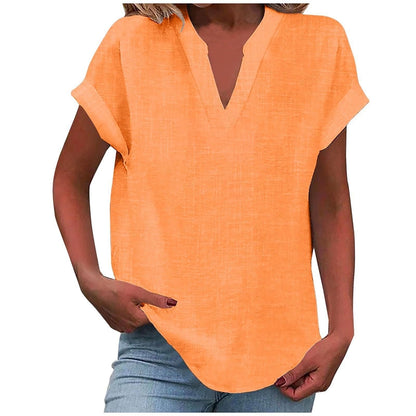 Femme Blouse Manches Courtes avec Col en V et Silhouette Ample