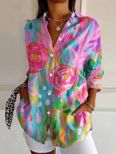 Femme Blouse Manches Longues à Imprimé Floral et Coupe Ample