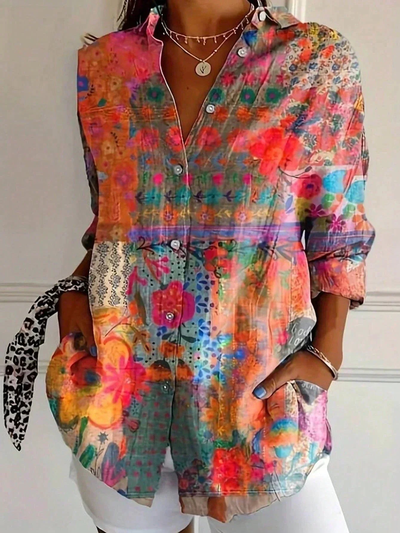 Femme Blouse Manches Longues à Imprimé Floral et Coupe Ample