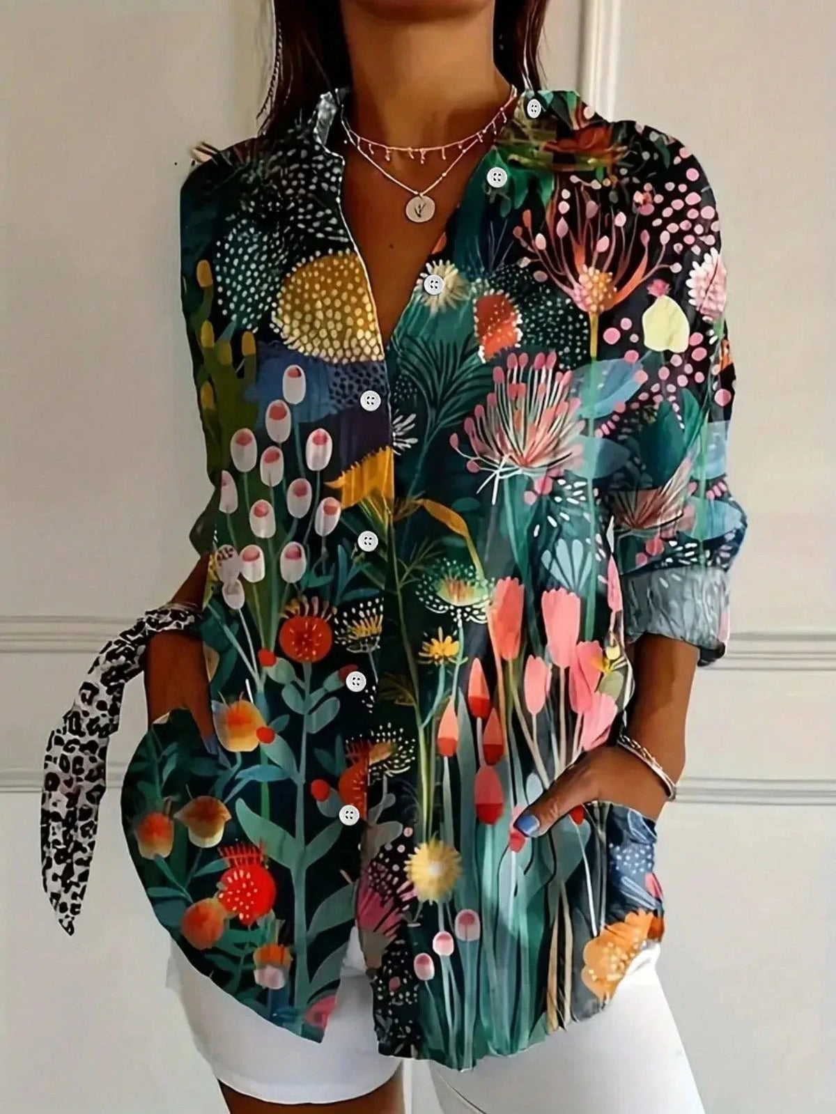 Femme Blouse Manches Longues à Imprimé Floral et Coupe Ample