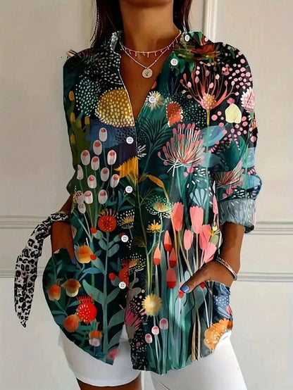Femme Blouse Manches Longues à Imprimé Floral et Coupe Ample