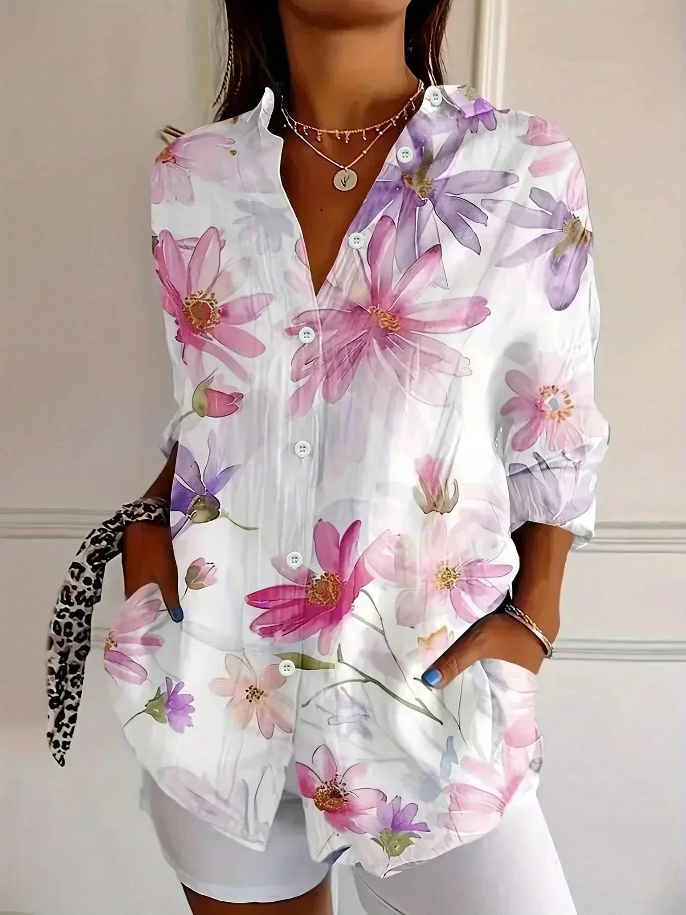 Femme Blouse Manches Longues à Imprimé Floral et Coupe Ample