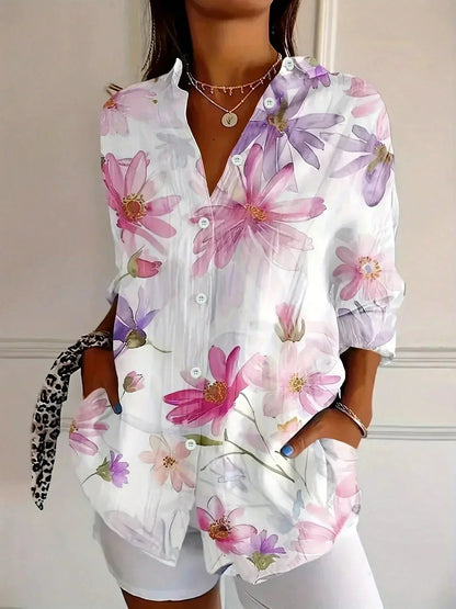 Femme Blouse Manches Longues à Imprimé Floral et Coupe Ample