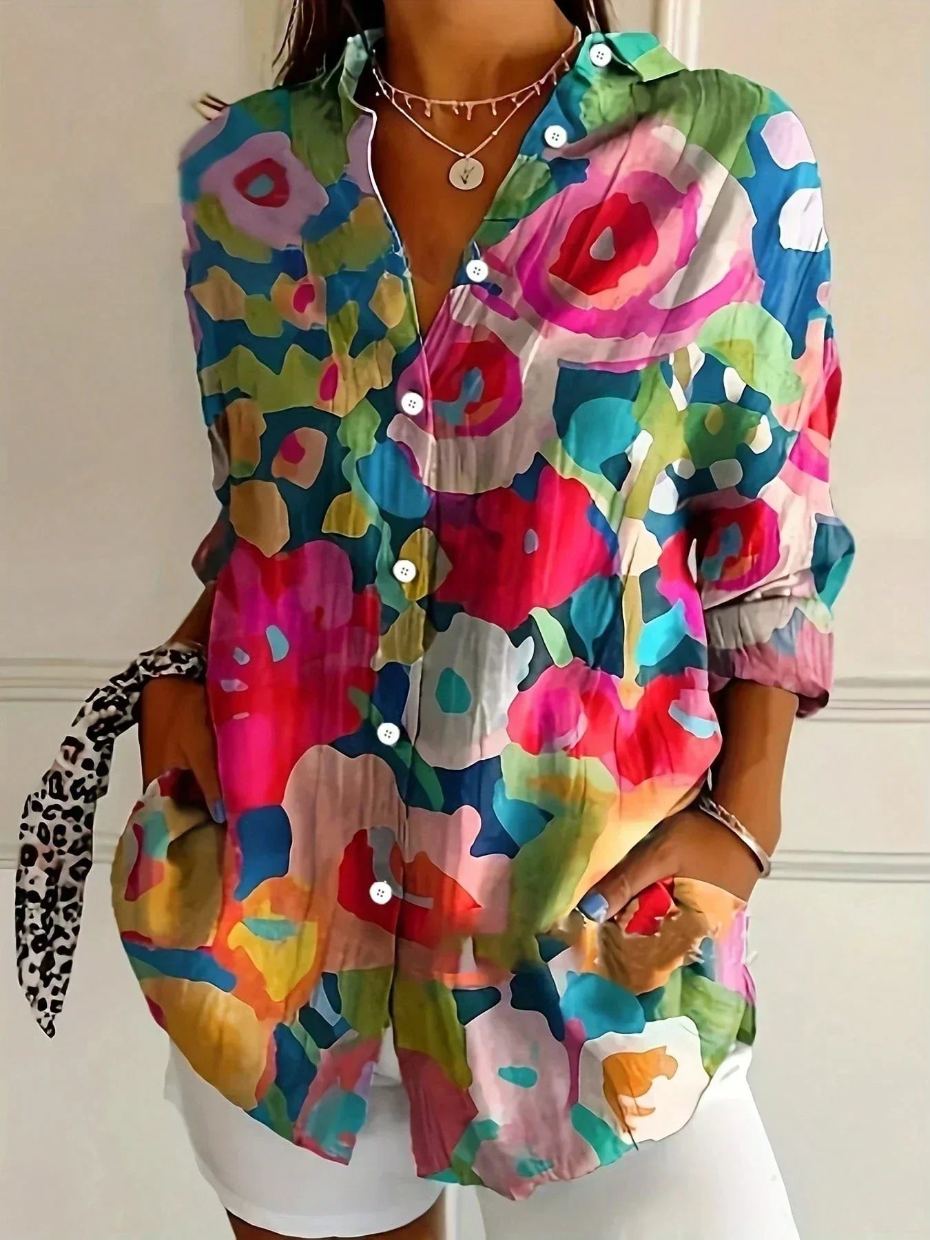 Femme Blouse Manches Longues à Imprimé Floral et Coupe Ample