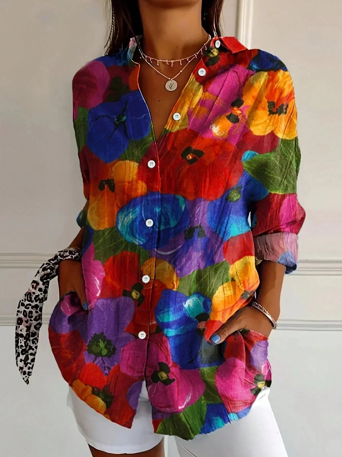Femme Blouse Manches Longues à Imprimé Floral et Coupe Ample