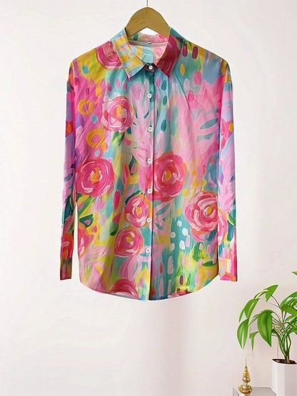 Femme Blouse Manches Longues à Imprimé Floral et Coupe Ample