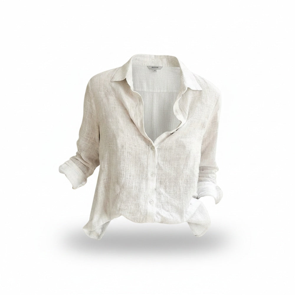 Femme Blouse Manches Longues avec Col Chemise et Boutonnage