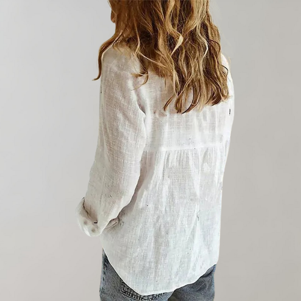 Femme Blouse Manches Longues avec Col Chemise et Boutonnage