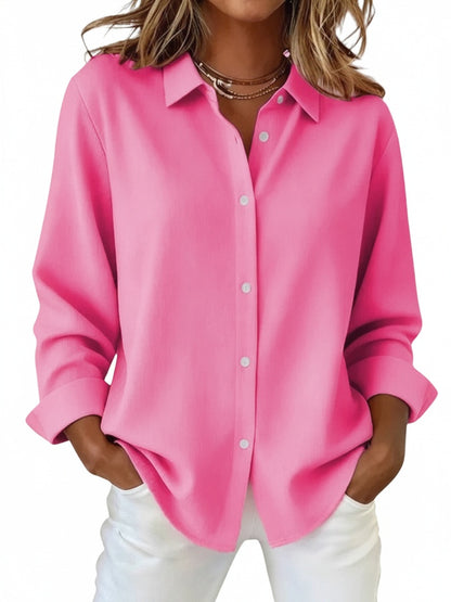Femme Blouse Manches Longues avec Col Classique et Boutons