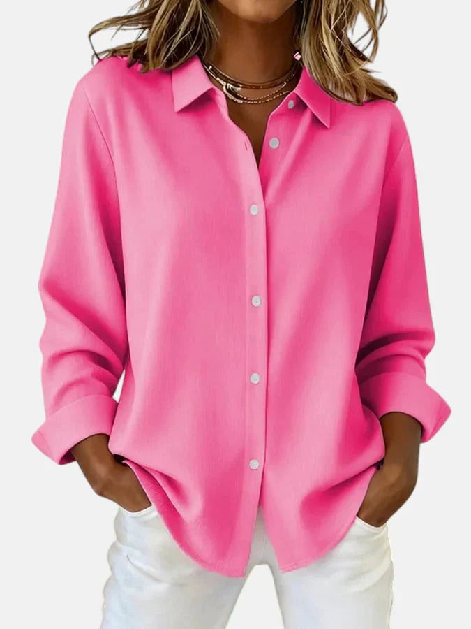 Femme Blouse Manches Longues avec Col Classique et Boutons